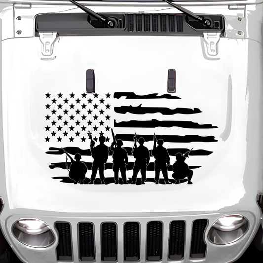 Flag and Soldiers Large Hood Decal